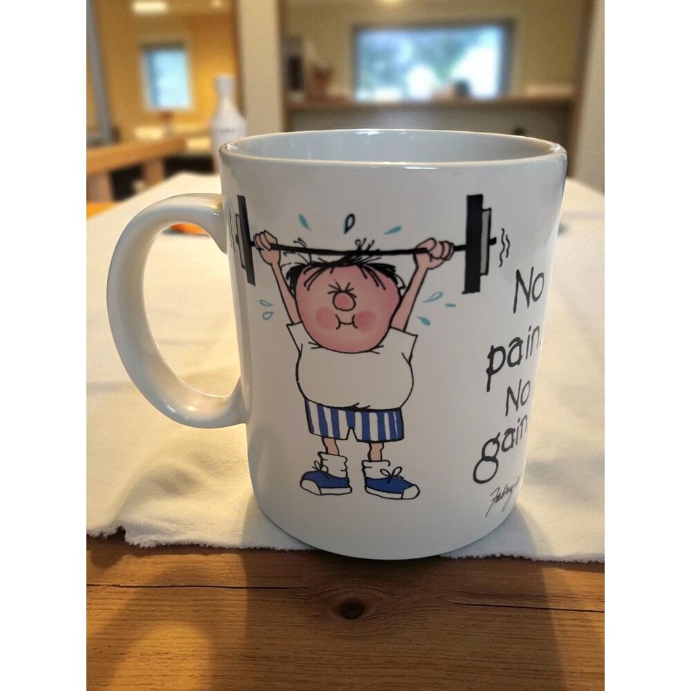 Vintage Message Mug "No Pain No Gain" Fabrigio Coffee Mug circa 80's Weight Lift